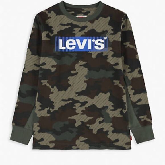 Levi’s Camo Box Tab Longsleeve Tee Shirt Green unisex youth boys cotton XL 13-15 - Picture 1 of 9